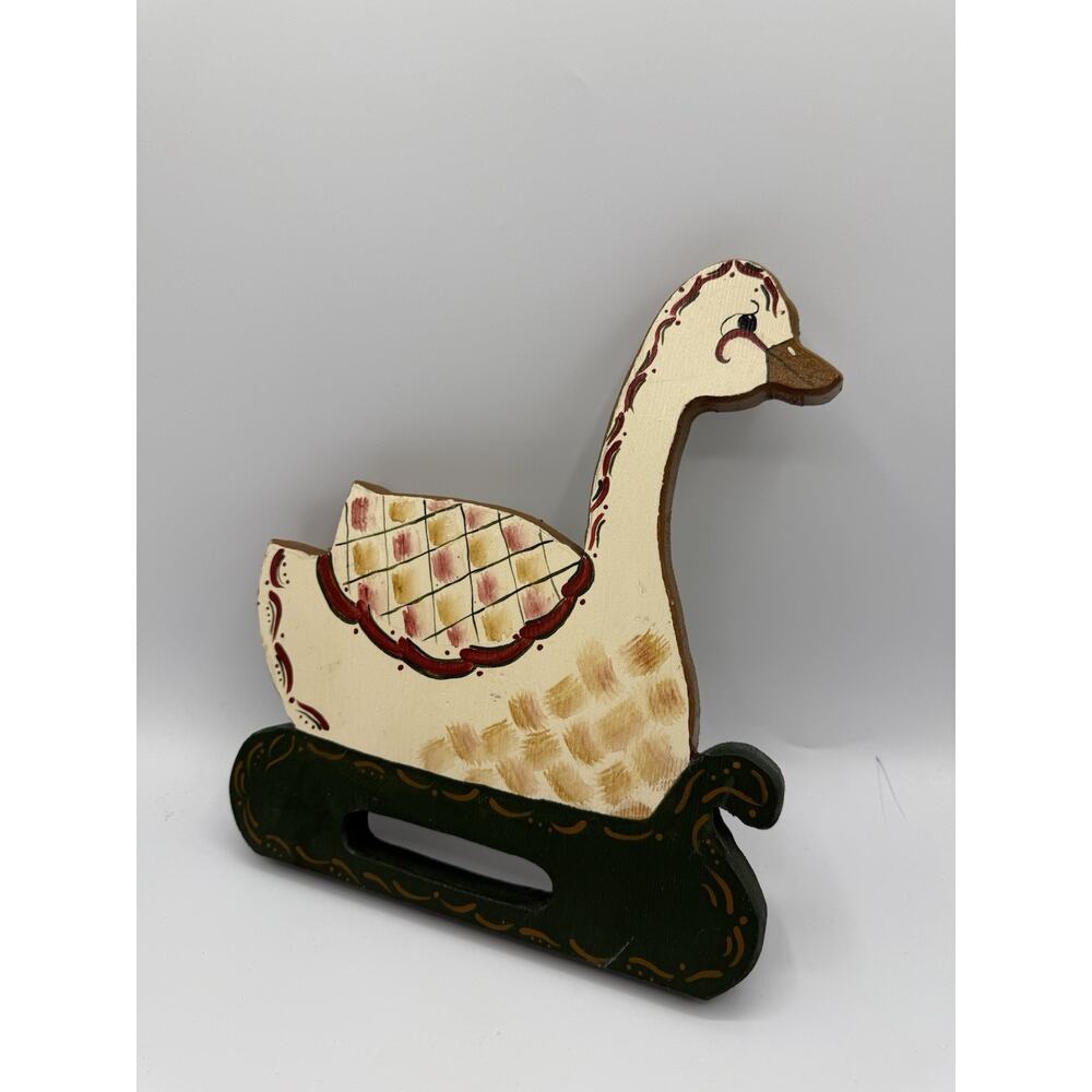 Vintage Painted Decorative Wooden Swan Decor Multicolor